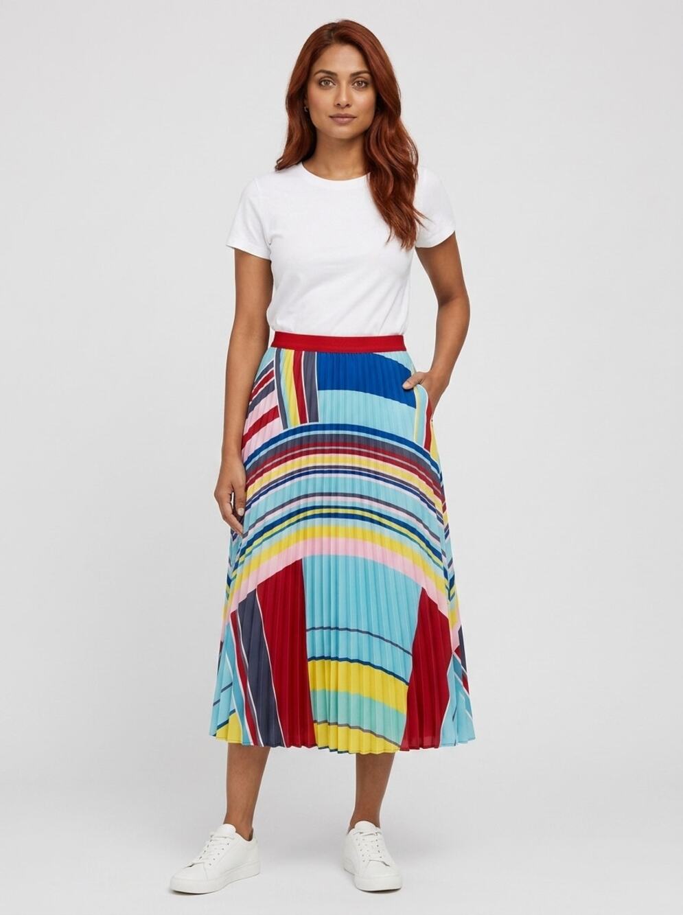 Loft Petites Multicolor Pleated Midi Lined Casual Skirt Women Size 00P